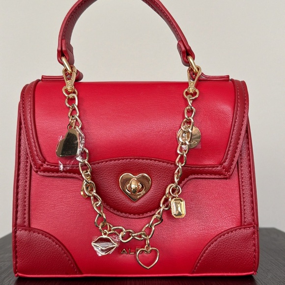 Aldo Handbags - Aldo Red Top-Handle Satchel with Gold Heart Hardware